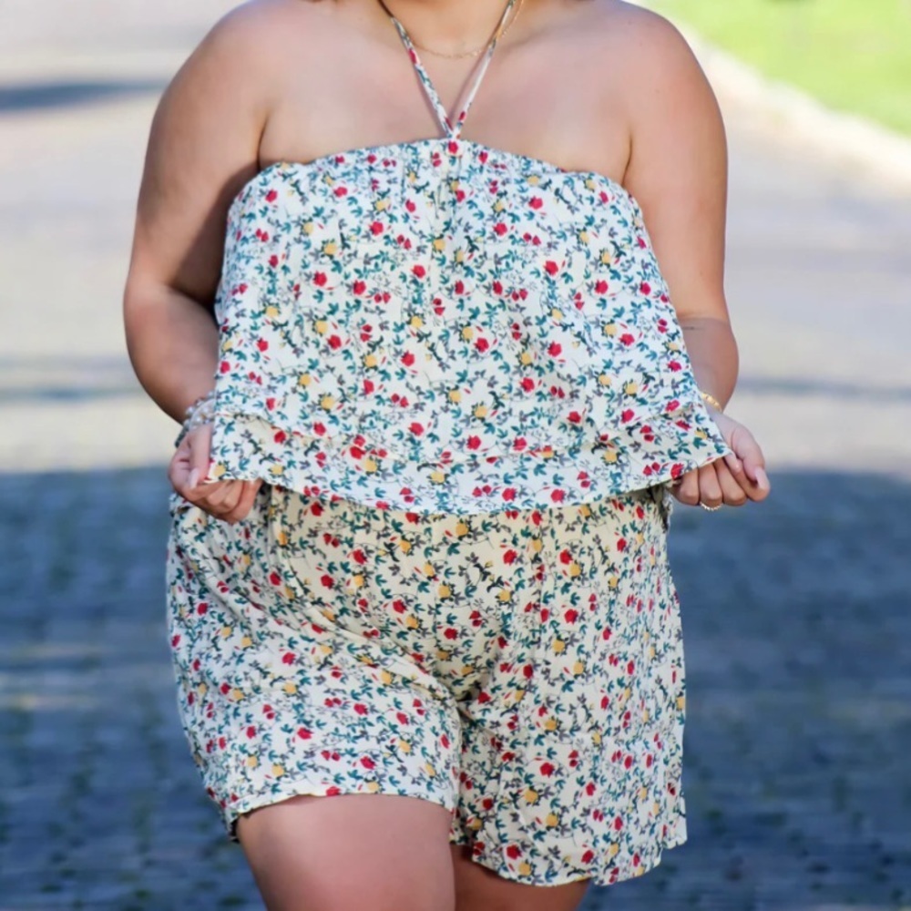 Ninexis floral halter top romper‎ plus size 3X
